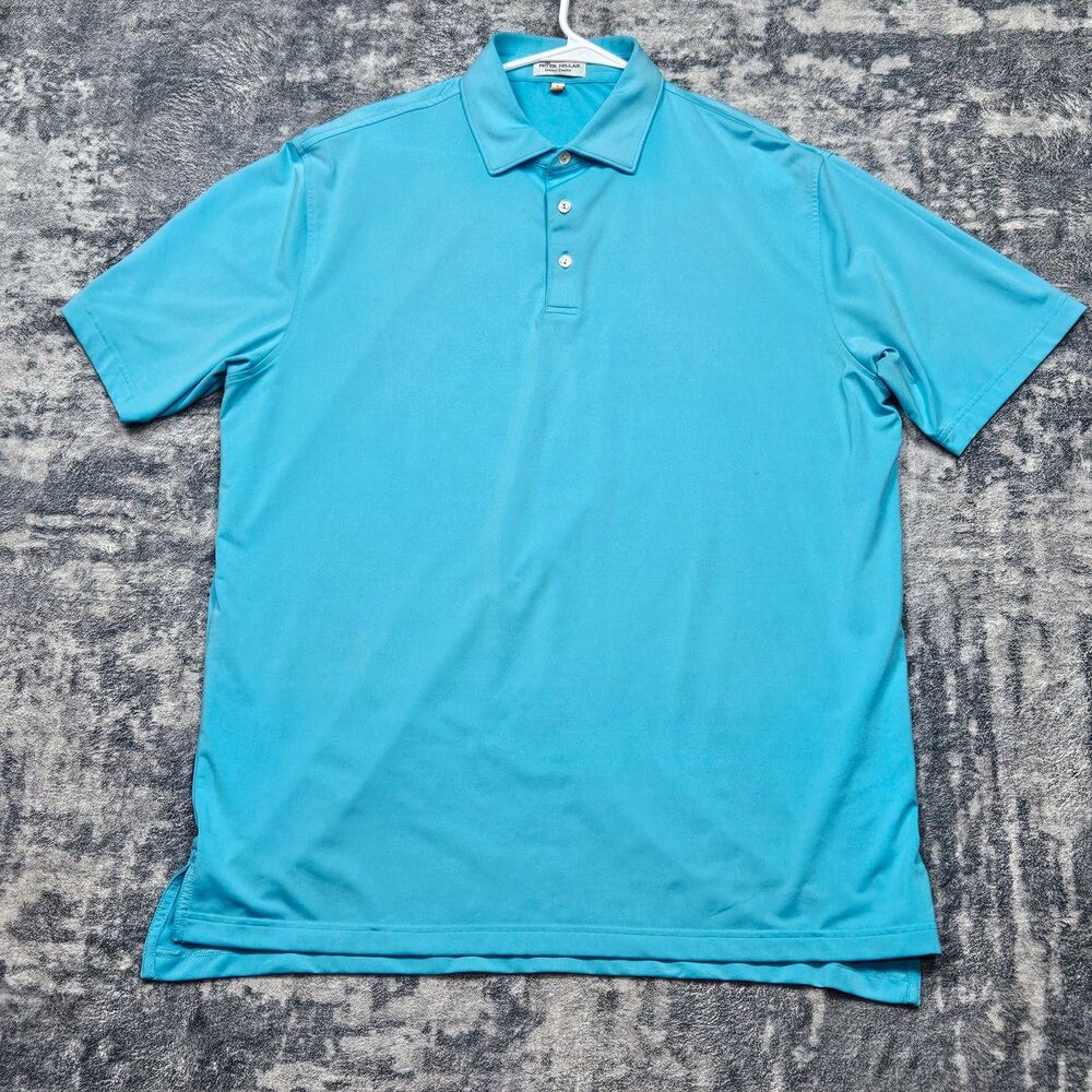 Peter Millar Summer Comfort Mens L Turquoise Golf Polo Shirt Short Sleeve